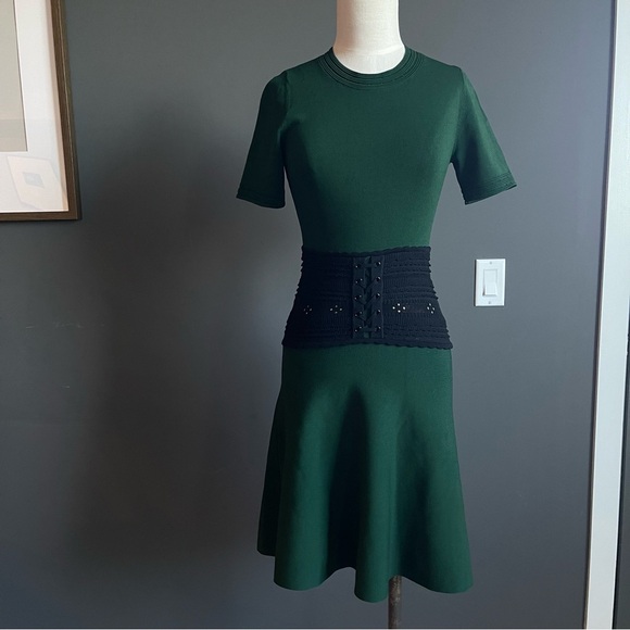 Sandro Paris Brandy Banded Waist Knit Dress – Emerald Green (Size 2 / XS) - Picture 4 of 14